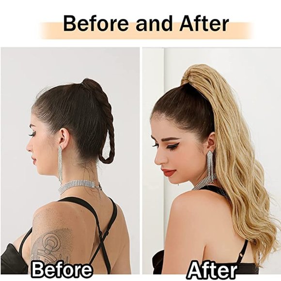 Blonde Ponytail, Long Wavy Ponytail Claw Clip Extension - Picture 4 of 6